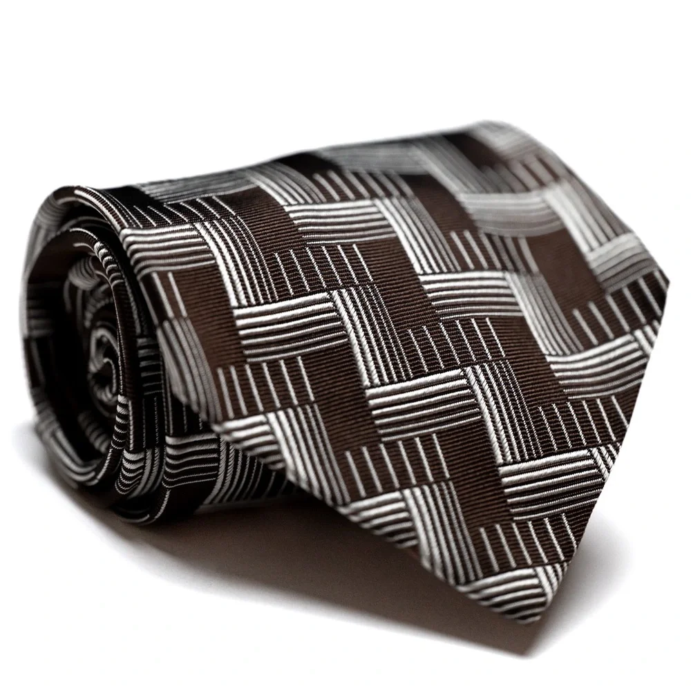Lauren Ralph Lauren 100% Silk Brown and White Patterned‎ Men's Necktie, EUC